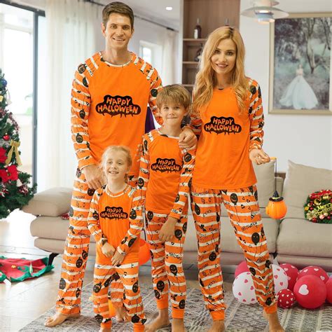 FAKKDUK Matching Halloween Pajamas for Family Letter Printed Long ...