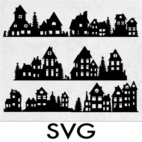 Winter Village SVG set set of 6 house silhouettes Christmas | Etsy