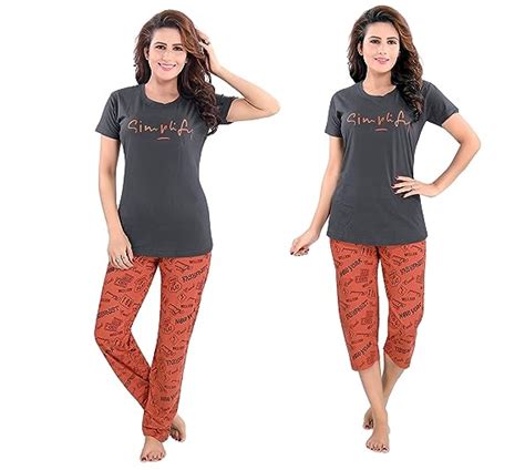 Buy YKI Women's Cotton Printed Night Suit Set Pack of 2 (HS-PJ-CP-SET ...