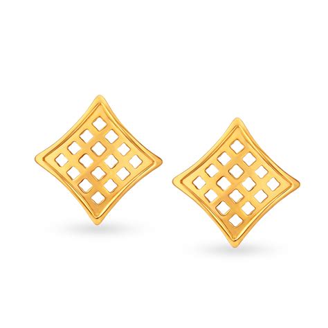Understated 22 Karat Yellow Gold Mesh-Patterned Square Studs