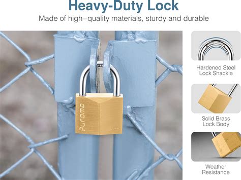 Buy Puroma 1 Pack Keyed Padlock Waterproof Solid Brass Lock, 1.1 Inch ...