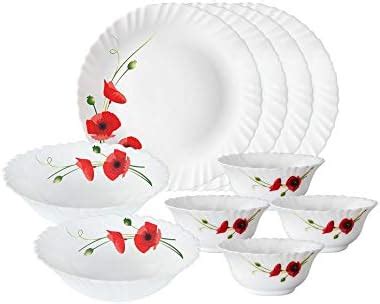 Larah by Borosil Rose Red Silk Series Opalware Dinner Set | 19 Pieces ...