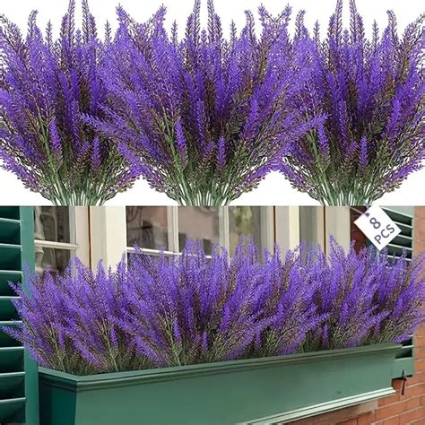 4 Bundles Artificial Lavender Plants, Uv Resistant Stems, Purple, For ...