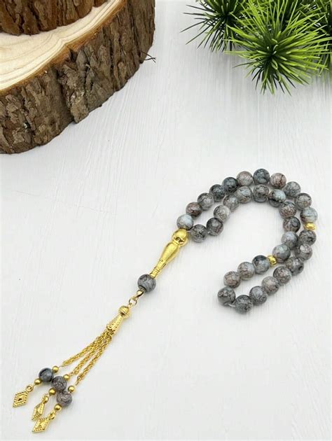 10mm 33pcs Glass Bead String Rosary Bracelet, Floral Pattern, Versatile ...