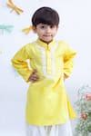 Buy Yellow Cotton, Crepe Embroidery Kurta Set For Boys by Fayon Kids ...