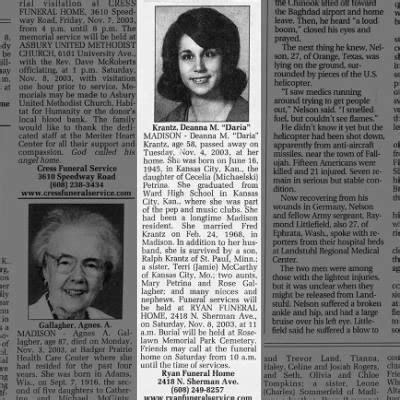 Obituary for Deanna M. Krantz, 1945-2003 (Aged 58) - Newspapers.com™