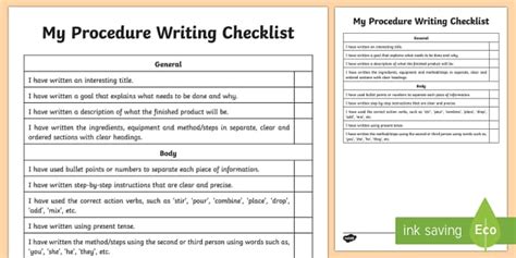 Procedure Writing Student Checklist - Australia - Twinkl
