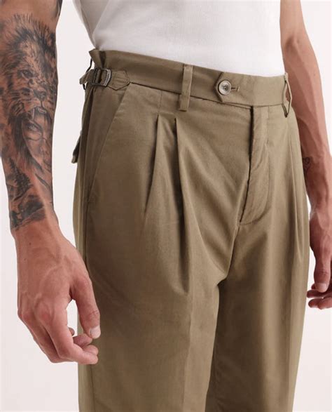 Rare Rabbit Men's Lewit Khaki Cotton Plain Regular Fit Trouser