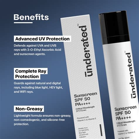 Sunscreen SPF 50 PA++++ - 50ml | For Broad UV A, UV B & Blue Light Pro ...
