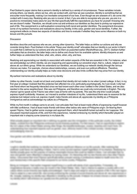 SOLUTION: Topic gender ethnicity and identity - Studypool