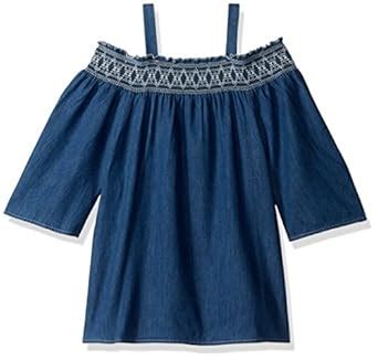 Buy My Michelle Girls' Big Denim Cold Shoulder with Embroidery, Indigo ...