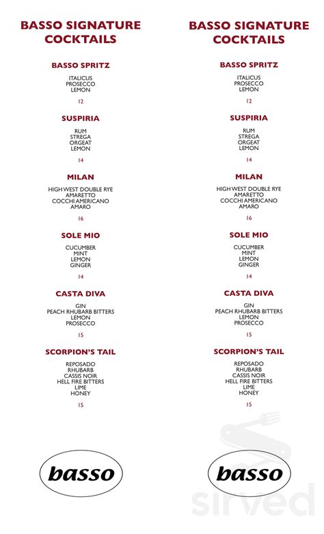 Menu for Basso in St. Louis, MO | Sirved