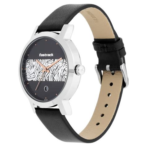 Fastrack Animal Print Quartz Analog with Date Black Dial Leather Strap ...