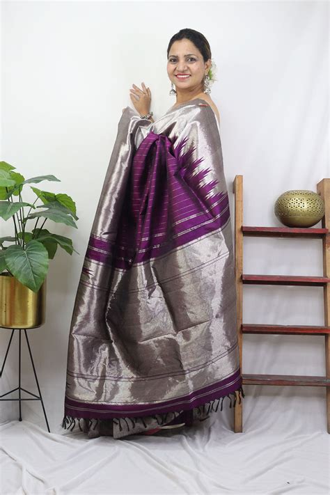 Pure Elegance: Exquisite Purple Kanjeevaram Handloom Silk Saree