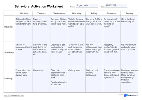 Behavioral Activation Worksheet & Example | Free PDF Download