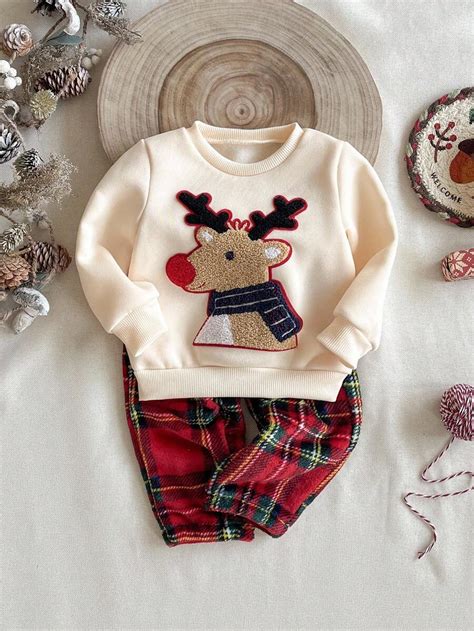 SHEIN 2 Peças Conjunto de Moletom de Manga Longa com Estampa de Rena de ...