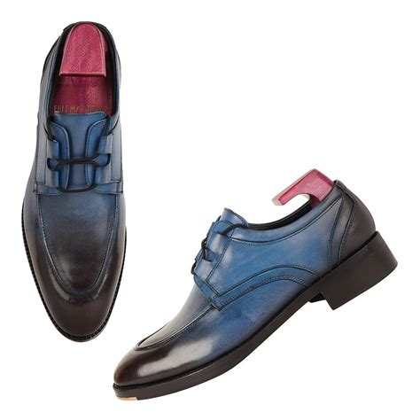 Blue Patina Mirror Glossed Criss Cross Detail Derby + Metal Toe ...