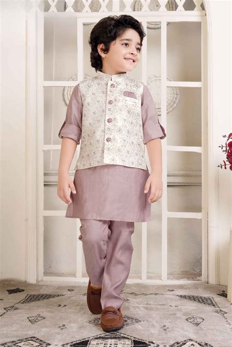 Onion Pink Kurta Set With Cream Bandi For Boys – Lagorii Kids