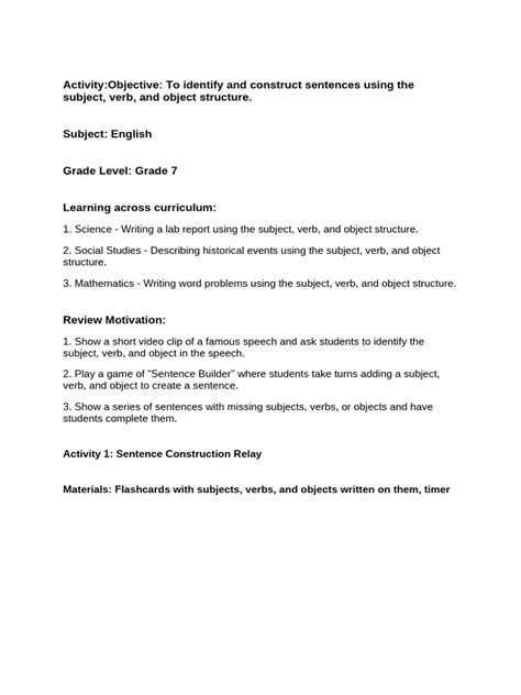 Image result for Syntax Lesson Plan Examples