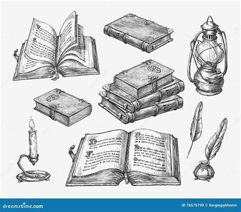 Hand-drawn Vintage Books. Sketch Old School Literature. Vector Illustration Stock Vector ...