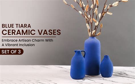 Buy Purezento Tiara Blue Ceramic Vase - Set of 3 | Vase for Elegant ...