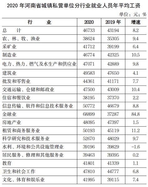 2020年河南省城镇私营单位就业人员年平均工资46733元