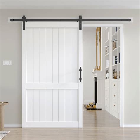 EaseLife 48in x 84in White Barn Door with 8 FT Sliding Door Hardware Track Kit Included,Solid ...