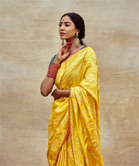 Yellow Handloom Real Zari Pure Katan Silk Pitambari Banarasi Saree ...