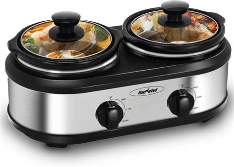 Amazon.com: Sunvivi Dual Pot Slow Cooker, 2 Pot Small Mini Crock Buffet ...