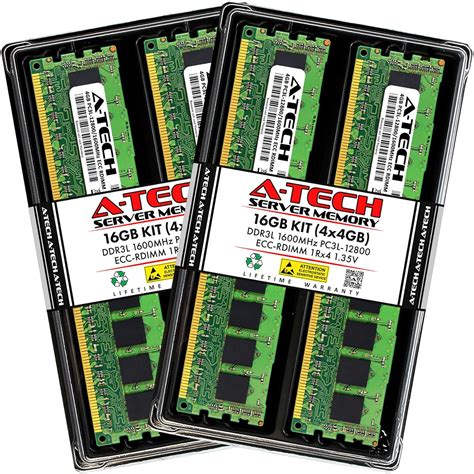 A-Tech 16GB (4 x 4GB) DDR3/DDR3L 1600 MHz PC3L-12800R ECC RDIMM 1Rx4 1 ...