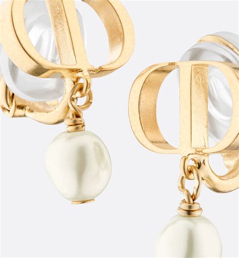 Petit CD Clip-On Earrings Gold-Finish Metal and White Resin Pearls | DIOR