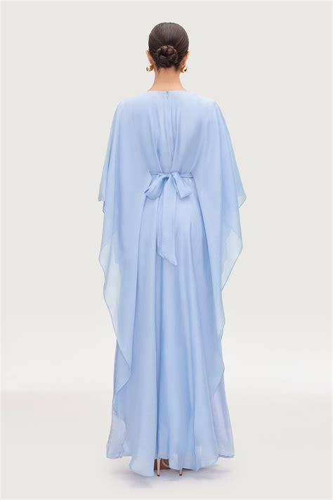 Ethereal Silk Tie Waist Maxi Dress - Pastel Blue