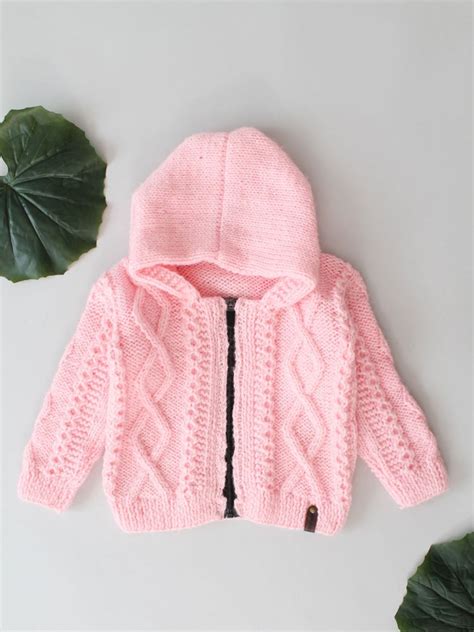 Cable Knit Newborn Zip Up Hooded Sweater - Pink