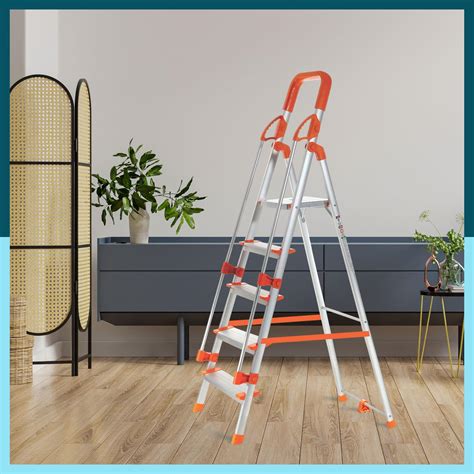 Houza 5 Step Foldable Aluminium Ladder with Railing for Home | Ladder ...