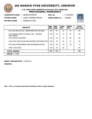 Provisional Marksheet - Fill Online, Printable, Fillable, Blank | pdfFiller