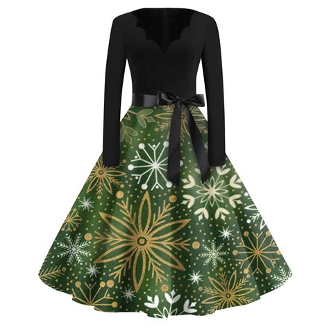 Womens Christmas Dress 2024 Plus Size Cute Glitter Xmas Tree Print ...