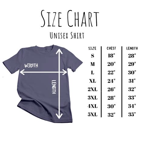 Gildan Unisex Shirt Size Chart