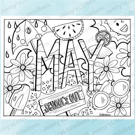 May Printable Coloring Page - Hand-drawn May Coloring Page - Month ...
