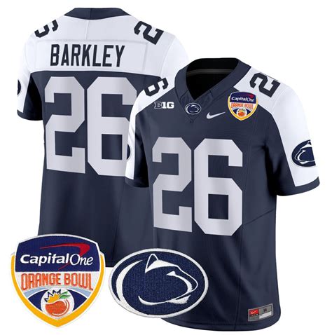 Saquon Barkley Jersey #26 Penn State Orange Bowl Patch Stitched Navy ...