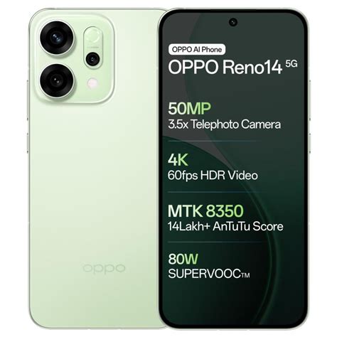 Buy Oppo Reno 14 5G 256 GB, 12 GB RAM, Mint Green, Mobile Phone at ...