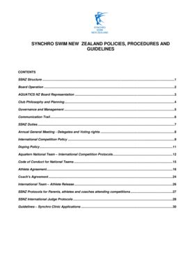 Fillable Online Synchro swim new zealand policies, procedures ...