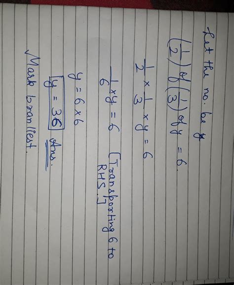 write and solve the equation one half of one third of a number y equal ...