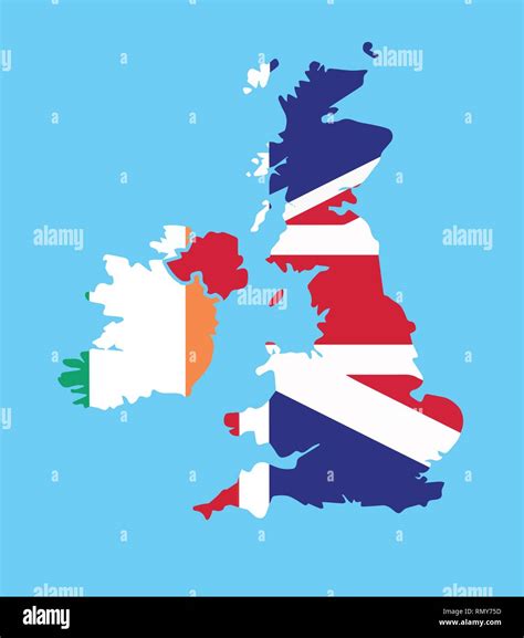 Silhouette vector map of United Kingdom of Great Britain and Ireland divided with UK and Irish ...