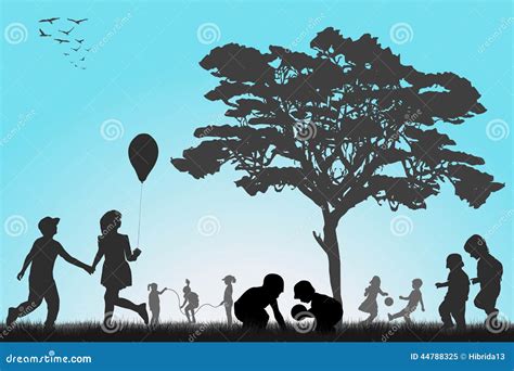 Silhouettes of Children Playing Outside Stock Vector - Illustration of play, active: 44788325
