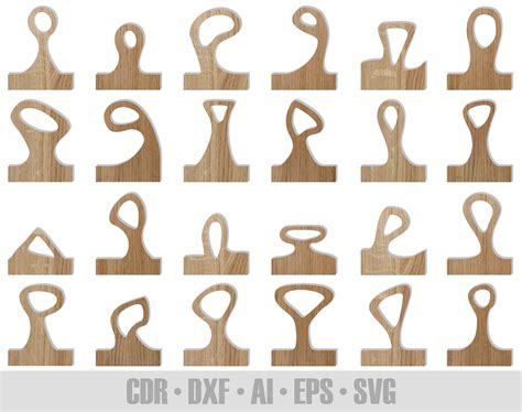 24 hand drawn cutting board handle templates set 3 svg dxf pdf vector ...