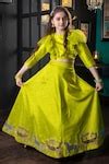 Buy Green Silk, Satin Applique Zarin Lehenga And Top Set For Girls by ...