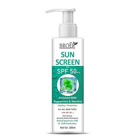 BROER Sunscreen Lotion With SPF 50 & Menthol | Instant Freshness ...