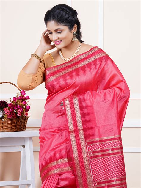 Womens Semi Tussar Silk Saree Red