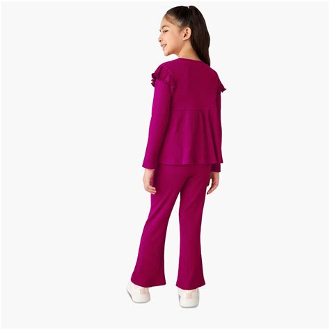 Buy Juniors Ribbed Texture Top and Flared Pants Set from Juniors at ...