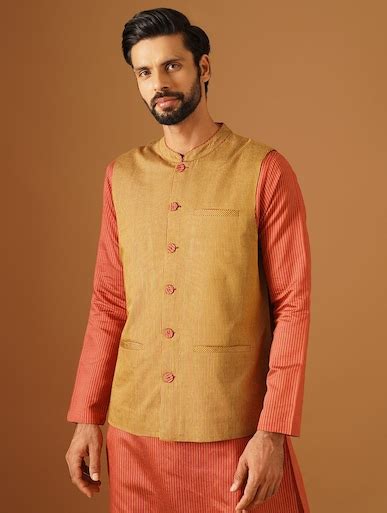 Shop Jaypore Men Red Silk Viscose Mandarin Collar Regular Fit Nehru ...